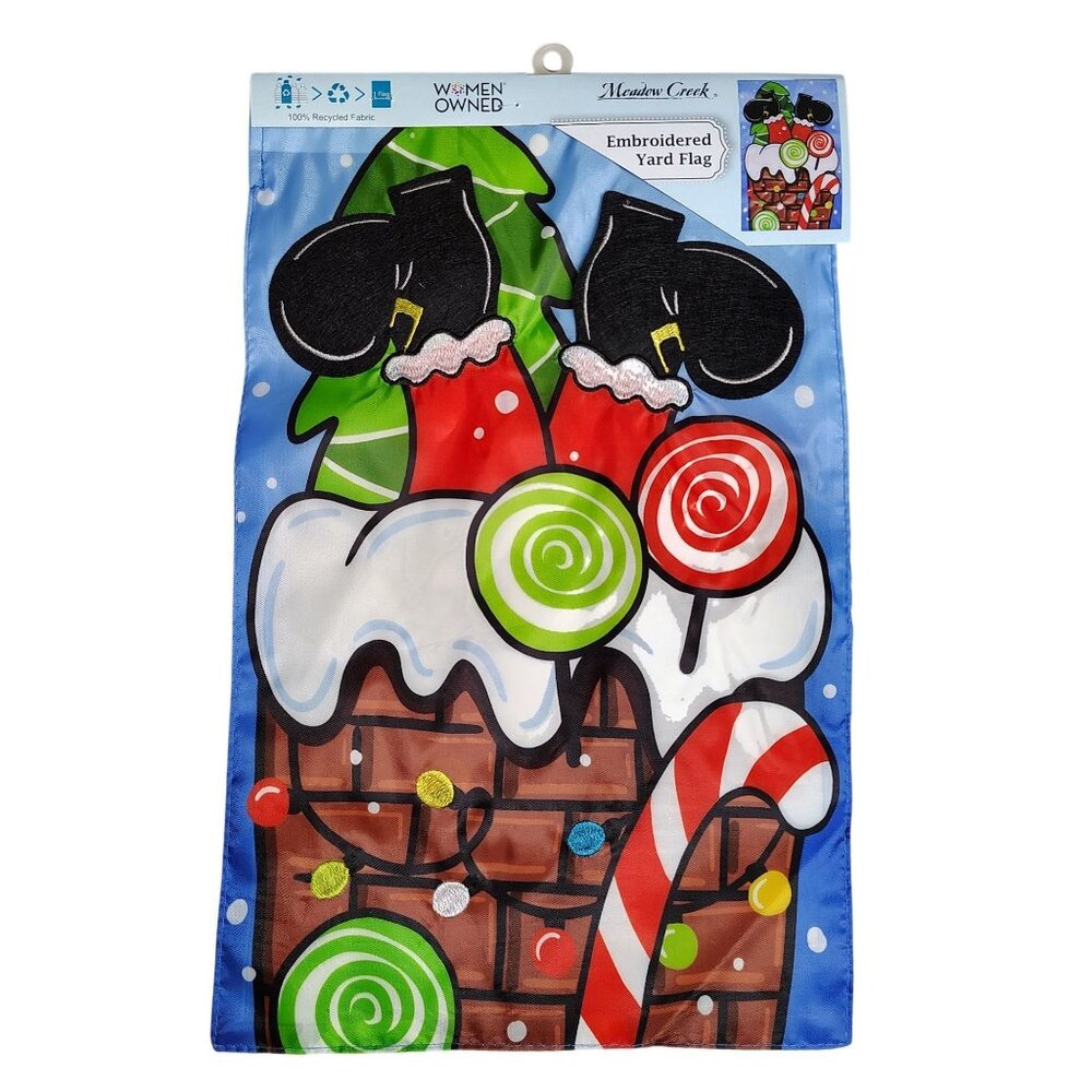 Santa Coming Down The Chimney 18 Inch Seasonal Embroidered Garden Flag Holiday Y